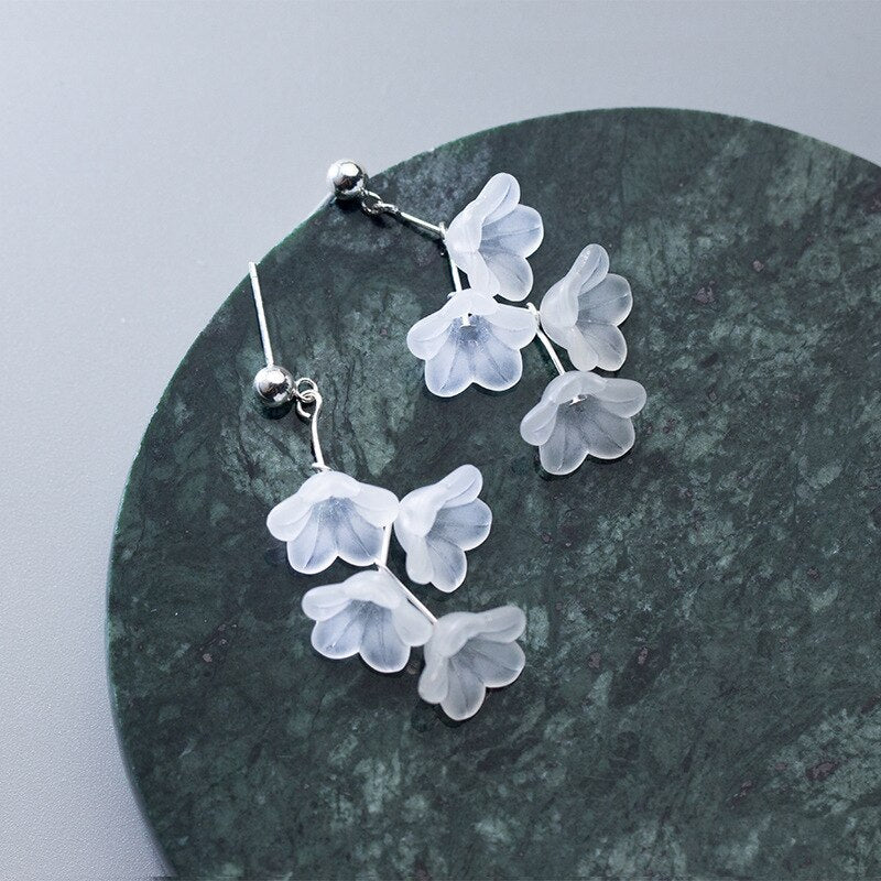 Modian 2021 New 925 Sterling Silver Unique Design Ceramics Flower Dangle Earrings for Women Fashion Drop Ear Brincos Jewelry - MH Jewelry & Co.